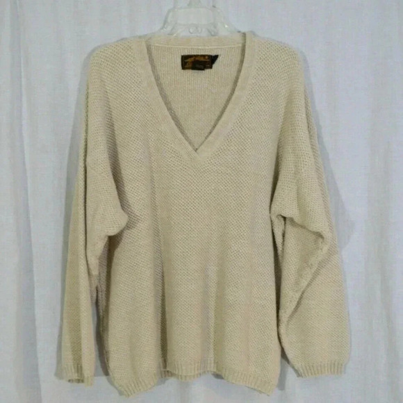 Eddie Bauer Beige V-Neck Long Sleeve Pullover - Picture 1 of 5